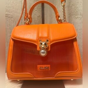 Aldo Vibrant Orange Satchel with Pearl Accent